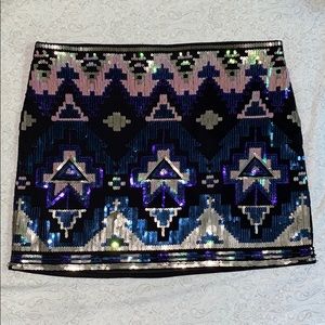 Express Tribal Print Sequin Skirt